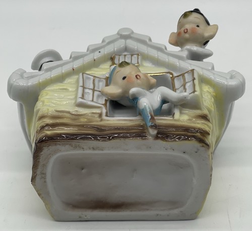 Rare Japan Pixies On Yellow House Planter 2 Elves Kitschy Fantasy Figurine - Picture 4 of 11