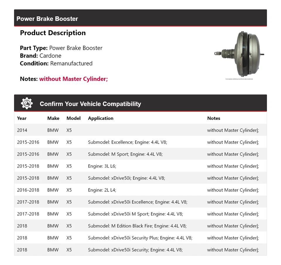 Para BMW X5 2014-2018 Power Brake Booster Cardone 2015 2016 2017 Foto 2 de 4