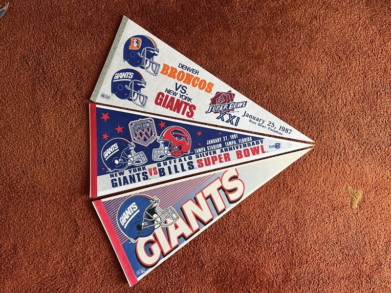 2 Vintage Super Bowl XXI And XXV New York Giants Pennants And One Souvenir