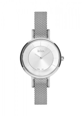 Lee-Cooper Uhr LC06373.330 feine Damen Armbanduhr silber-farbig weiß Meshband