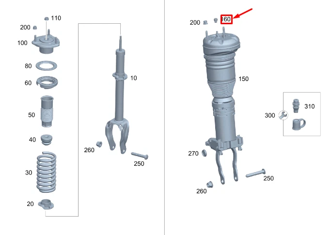 MB GLE W167 Front Air Suspension Strut Connect. Fitting 