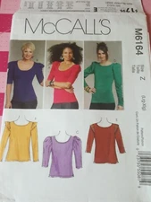 McCall's Pattern M6164 Tops Knit 6 Styles Pullover Scoop Neck Sizes L XL UNCUT