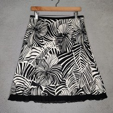 Tommy Bahama Skirt Women's 6 Ivory Black Tropical Floral Silk Blend A-Line