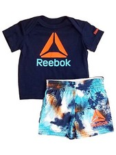 Reebok Infant Navy Blue, Orange  White Boys Shirt  Shorts Outfit Set