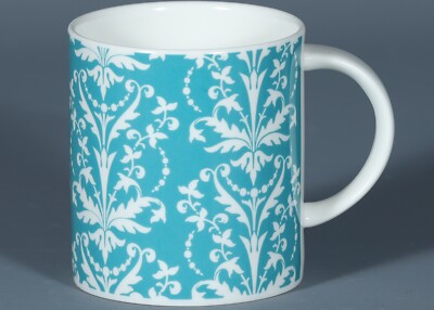 ROY KIRKHAM WHITE DAMASK ON TURQUOISE Fine Bone China POP Mug           