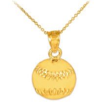 14k Yellow Gold Baseball Softball Charm Pendant Necklace