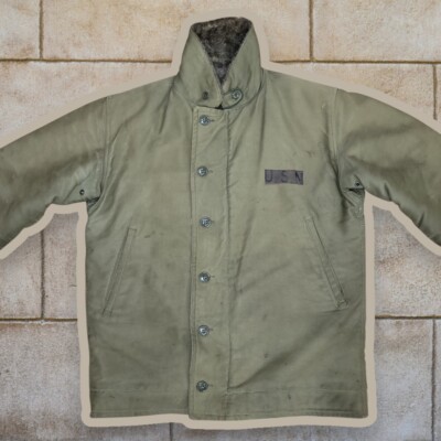 Original 1940s WW2 USN N-1 Deck Jacket 40 Alpaca Distressed US