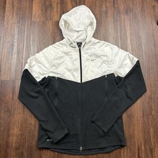 Nike Dri Fit Hooded Full Zip Jacket Windbreaker White Black Men  s Size Medium