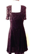  Vintage Stenay Dress 4 Black Beaded Sequined Silk Cocktail Floral Party Costume