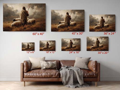 Guter Hirte Gemälde Leinwandbild Jesus mit Schaf christliche Wanddeko - Bild 7 von 9