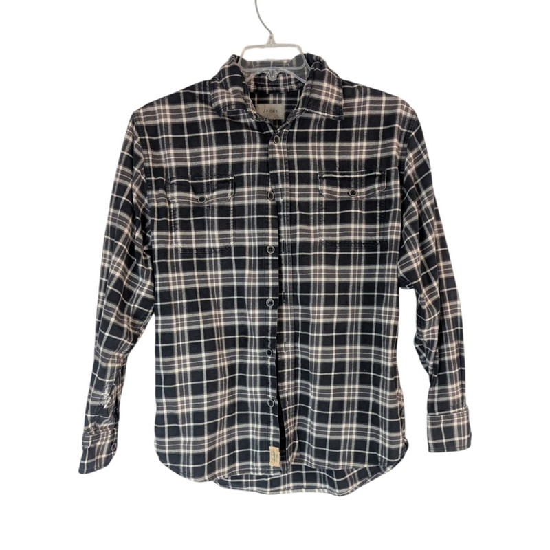 JACHS Men’s Black/White/Gray Plaid Flannel LS Button-Up Shirt Pockets Sz.L