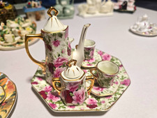 10 Piece Porcelain Painted Floral Tea Coffee Set: Teapot, Cup/Saucer More