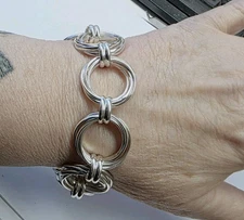 Silpada Sterling Silver 925 Heavy Hammered Rolo Link Toggle Clasp Bracelet MINT