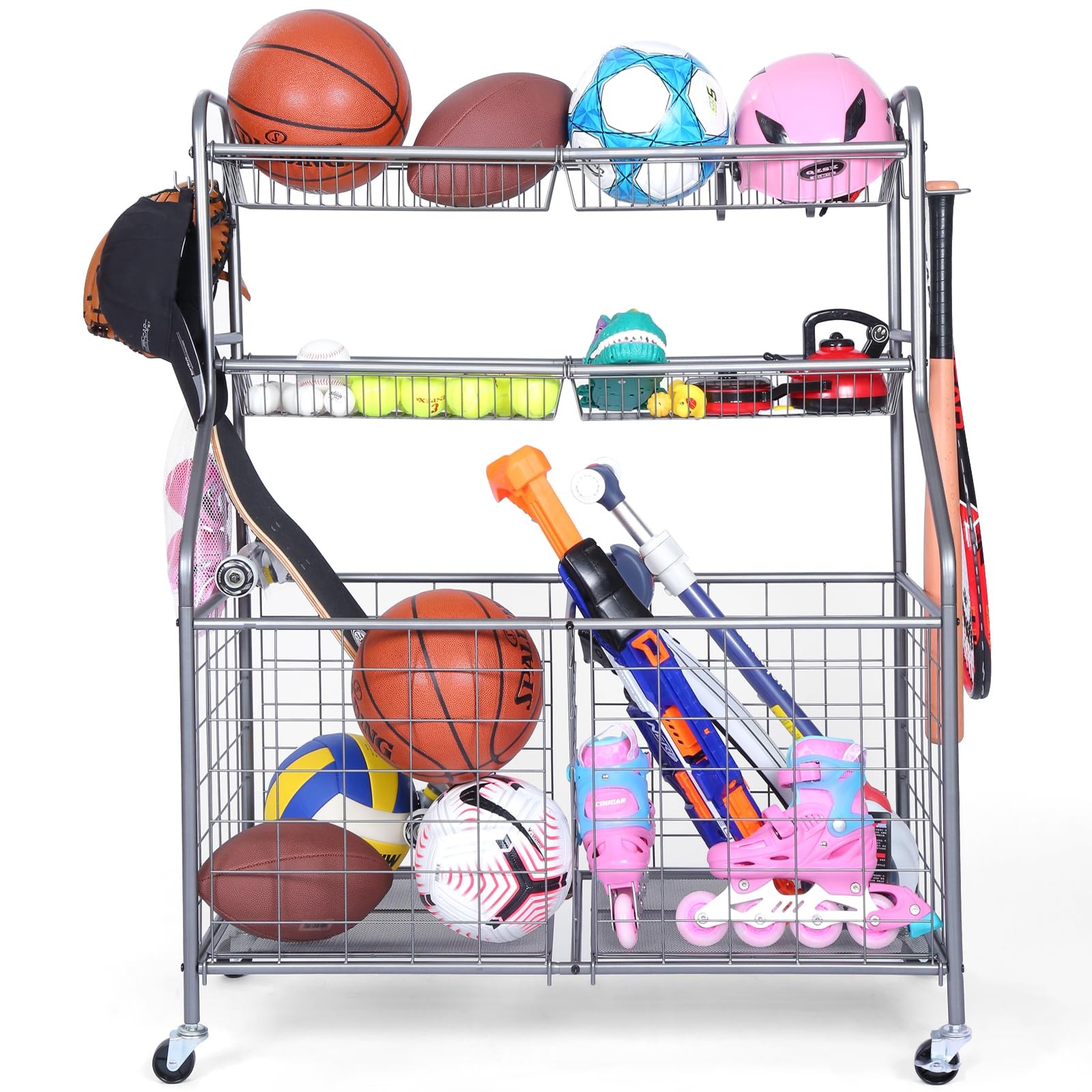 Sport Equipment Organizer for Garage, Steel Basketball Rack 