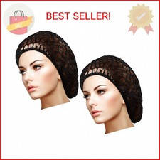 Waydress 2 Pieces Mesh Hair Net Rayon Knit Snood Women Crocheted Sleep Cap Blac