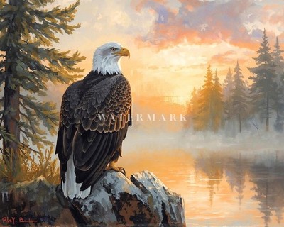 Bald Eagle Oil Painting Print Wildlife Wall Art American Eagle Nature Decor