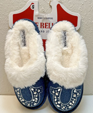 True Religion Women's Blue Slippers Sparkle Rhinestone Size Small, NEW