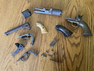 ANTIQUE PERCUSSION REVOLVER PARTS GRIPS CYLINDERS BARRELS SCREWS COLT CIVIL WAR