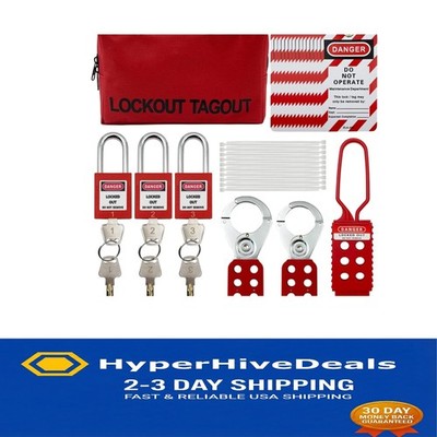 Red Lockout Tagout Kit with Safety Padlocks and Lockout Hasps for Security