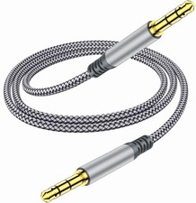 3.5mm Nylon Braided Aux Cable 6.5ft - Male to Male Audio Cord in Gray