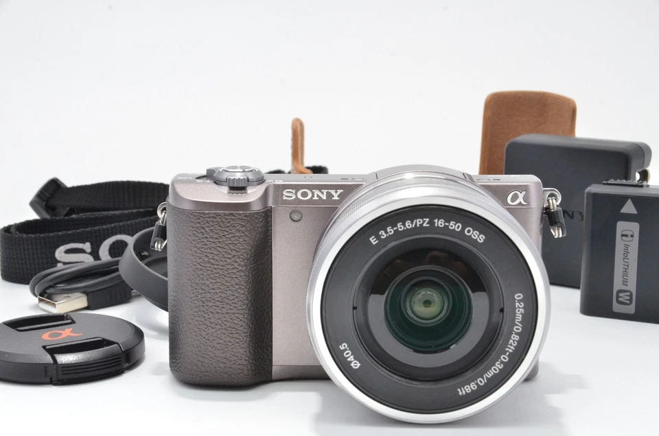 [N.Mint]Sony Alpha a5100 ILCE-5100 Brown + 16-50mm PZ Lens Silver Vlog Half Case - Photo 1/4