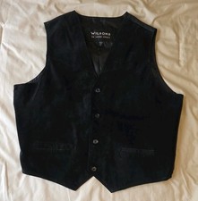 Vintage Wilsons Black Suede Leather Vest Men's XL Country Western 4-Button Y2K
