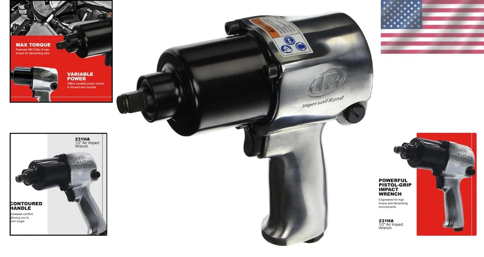 Llave de impacto de aire Ingersoll-Rand 1/2", par de 590 ft-lbs Foto 2 de 4