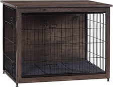 Dog Crate Furniture with Cushion,Wooden Kennel Table with Double Doors,32.5" L