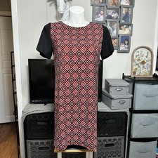 Vince Camuto Women’s Medium Dress Red Faux Leather Zipper Shoulder Short Sleeve