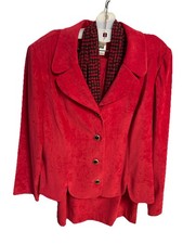 leslie fay Women s Suit dress size 14 Red Skirt Jacket Scarf