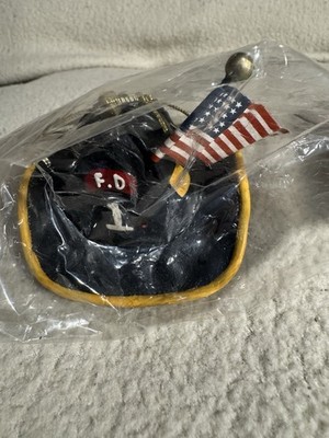 Vintage Fire Dept 1 Helmet Hat Christmas Kurt Adler Ornament Fireman New York