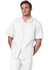 Adar Men Short Sleeve Medical Scrub Nursing Front Zipper White Jacket Large NWT