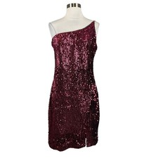 Betsy & Adam Women's Cocktail Dress Size 12 Red Sequined One Shoulder Sheath