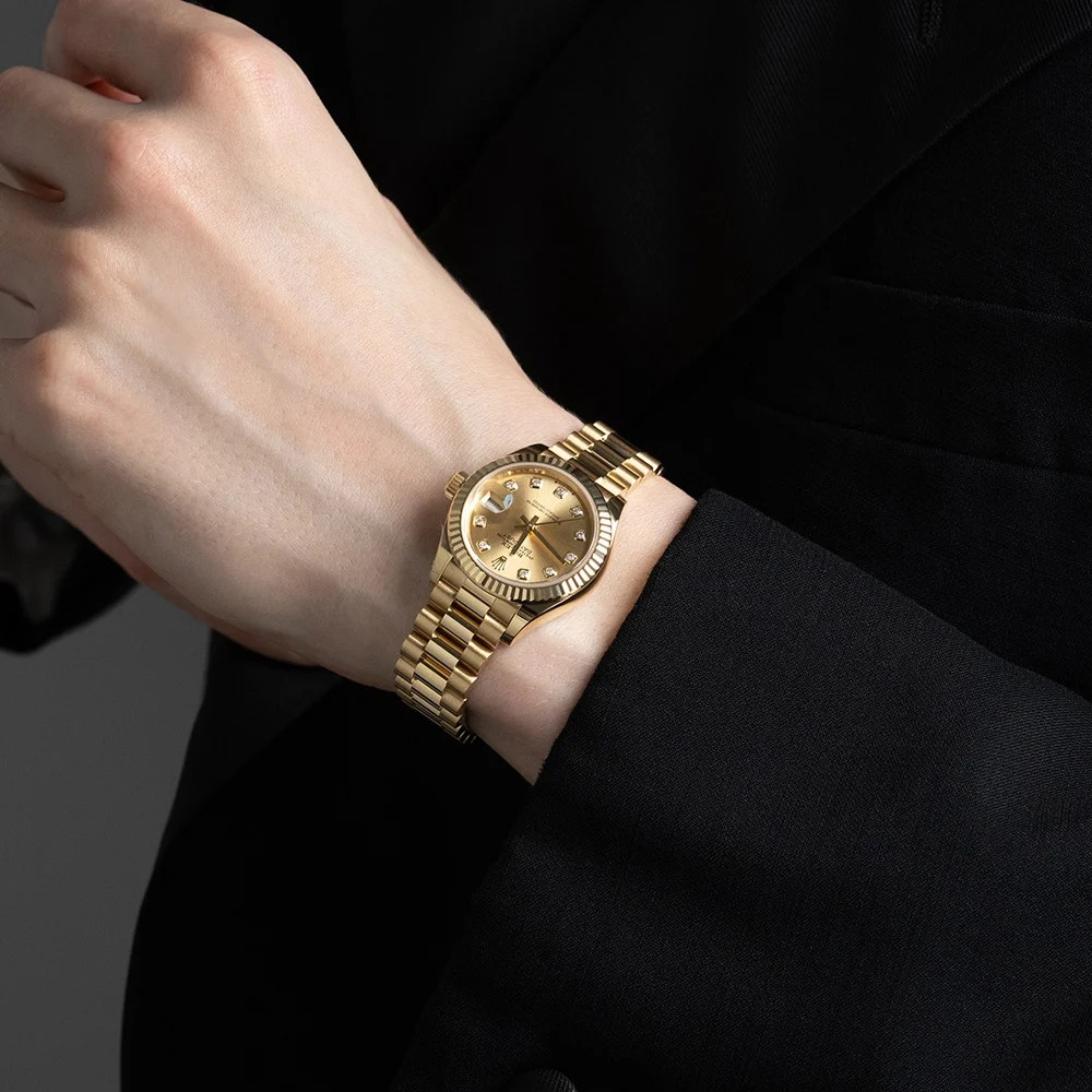 Rolex Datejust 28 Watch 28MM Champagne Diamond Index Markers Dial Yellow Gold image 6