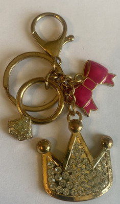 Glam Keychain Purse Charm Bling Crown Pink Bow Rhinestone Solitaire Ring