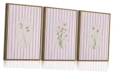 3 Piece Floral Wall Art Pink Wildflower Canvas 12x16 In Pink Flower 2 Framed
