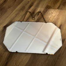 Vintage Art Deco Wall Mirror Frameless Bevelled Edge Glass Chain 1930s