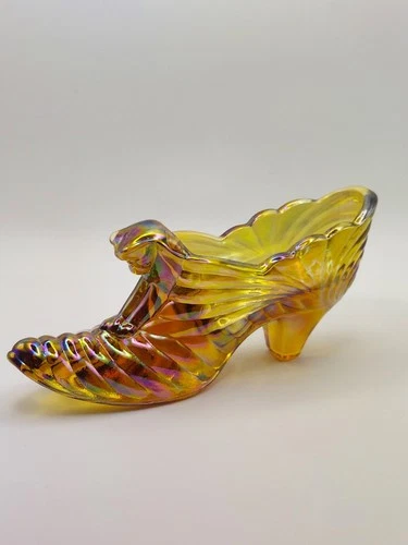 Vintage FENTON Amber Iridescent Carnival Glass Cat Shoe