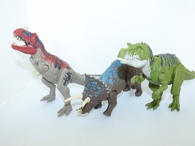 Jurassic Park World Roarin' Action Sound Lot 2 Ceratosaurus 1 Triceratops Works
