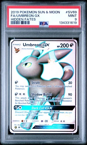 2019 POKEMON SUN & MOON HIDDEN FATES #SV69 FULL ART/UMBREON GX PSA 9
