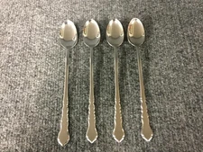 4 International Silver Lyon Americana Stainless Flatware 7 1/4" Iced Tea Spoons