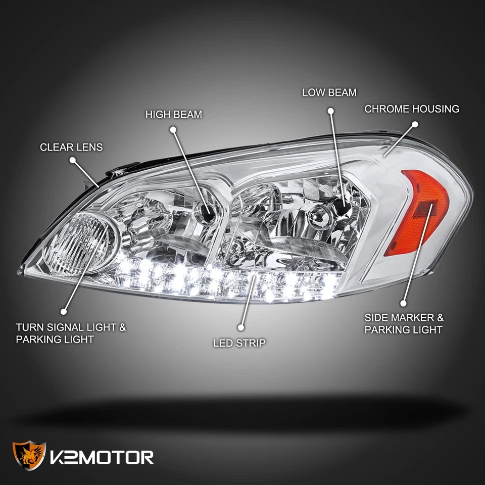 Fits 2006-2013 Chevy Impala 2006-2007 Monte Carlo LED Strip Headlights Lamps - Изображение 3 из 4