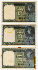 Lot of 3 India WWII Era 1940 1 Rupee Banknotes P25a King George VI