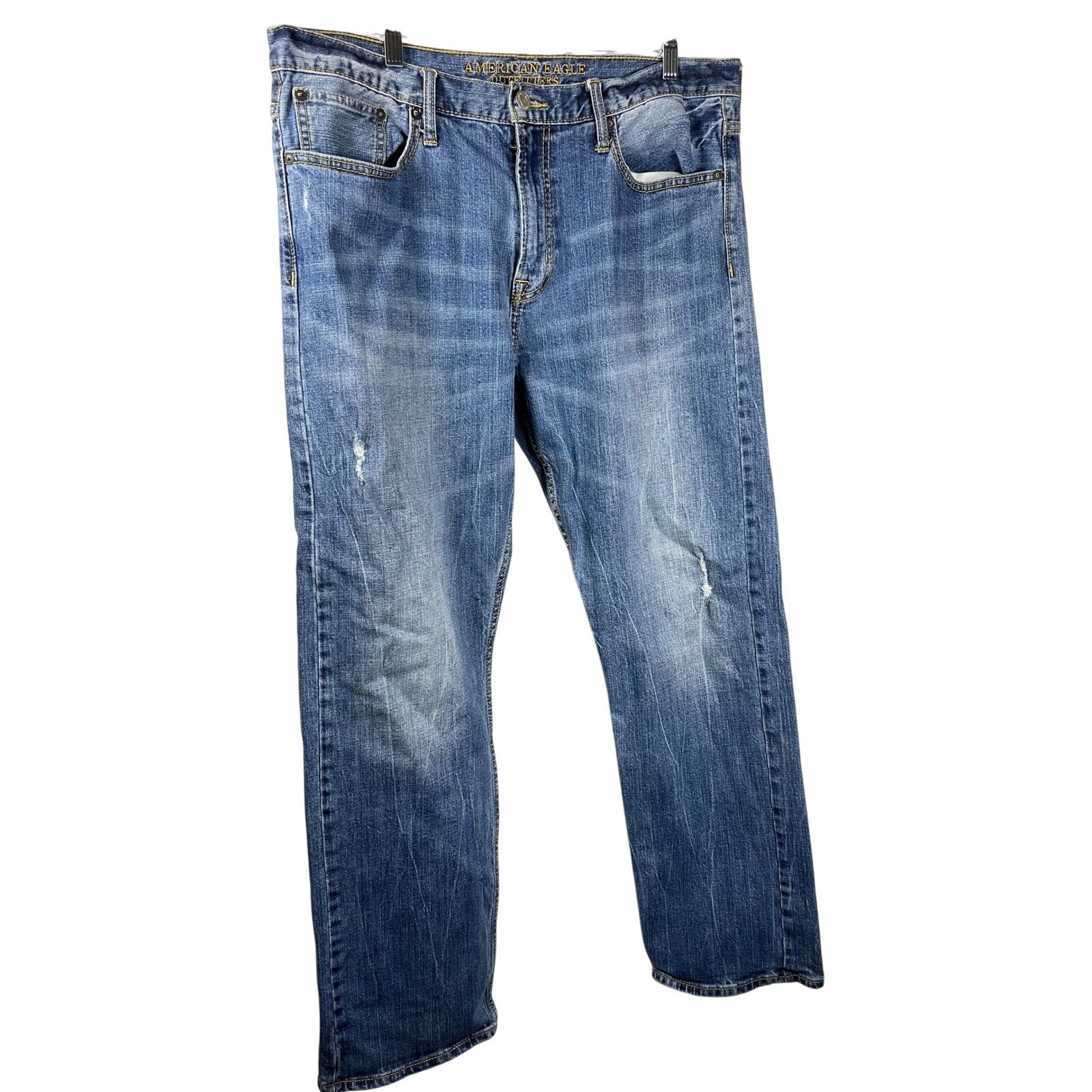 American Eagle Outfitters Mens Jeans 36x32 Straight Leg Blue DistressedCore Flex