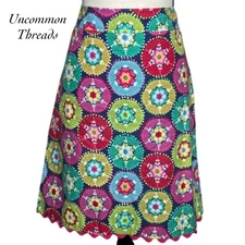 Uncommon Threads Colorful Flower Circle Scallop Trim Skirt Size 4
