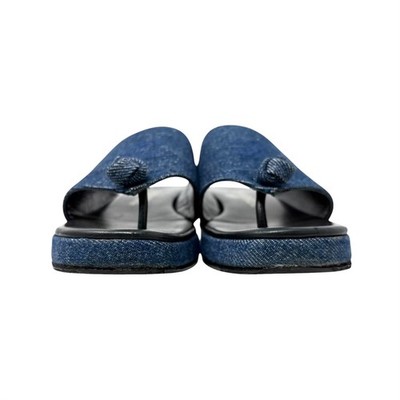 CHANEL Vintage CC Stitch Logo Thong Denim Sandals #37 Blue Black
