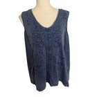 Coldwater Creek Petite XL Embroidered Blue Sleeveless Top