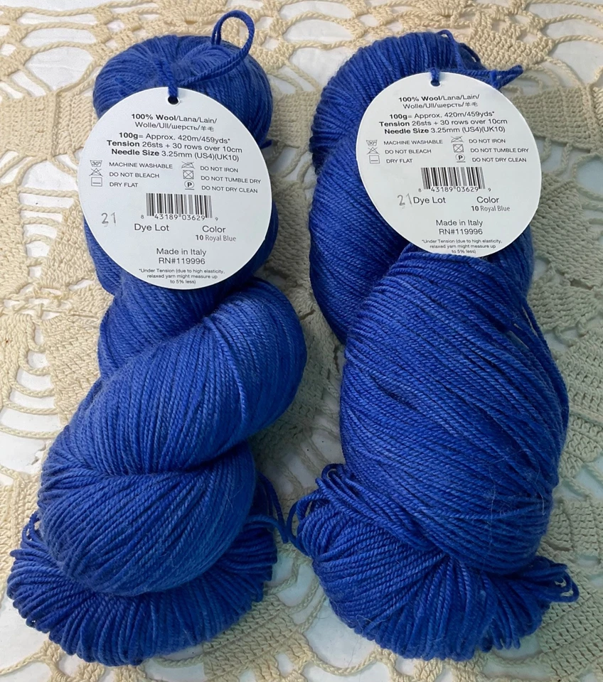 Lote de 2 hilos merinos de encaje Ella Rae extrafinos superlavados azul real nuevo vintage 4 capas Foto 2 de 4