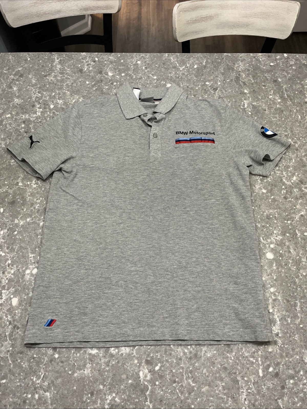 Puma Polo Shirt Men’s Medium Gray BMW Motorsport Casual Graphic Short Sleeve