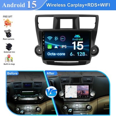 128GB Carplay Autoradio Android 15 Für Toyota Highlander Kluger 2008-2013 GPS BT